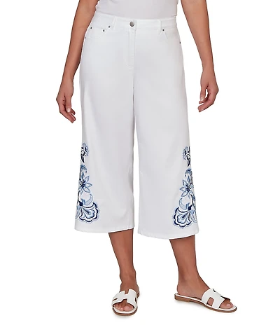 Ruby Rd. Embroidered Wide-Leg Capri Denim Pant