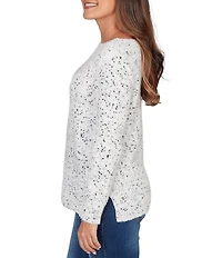 Ruby Rd. Eyelash Yarn Speckled Crew Neck Long Sleeve Sweater