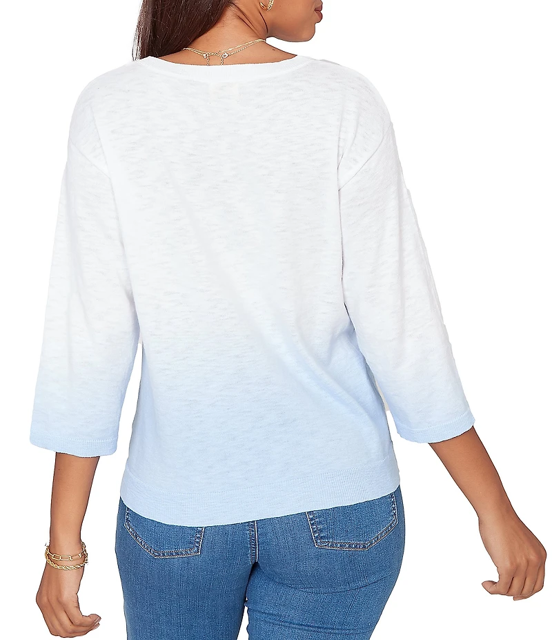 Ruby Rd. Fine-Gauge Ombre Wash Ribbed Crew Neck 3/4 Sleeve Sweater Top