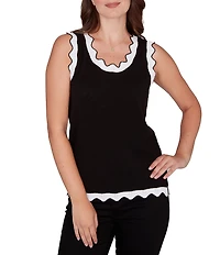 Ruby Rd. Fine Gauge Scalloped Contrast Trim Scoop Neck Sleeveless Tank