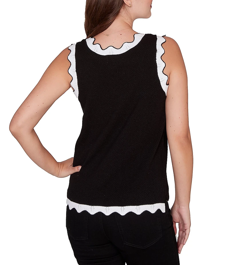 Ruby Rd. Fine Gauge Scalloped Contrast Trim Scoop Neck Sleeveless Tank