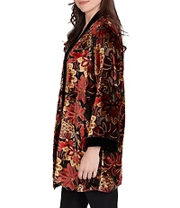 Ruby Rd. Floral Burnout Velvet Shawl Collar Bracelet Sleeve Open-Front Cardigan