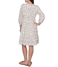 Ruby Rd. Floral V-Neck 3/4 Sleeve Shift Dress