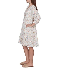 Ruby Rd. Floral V-Neck 3/4 Sleeve Shift Dress