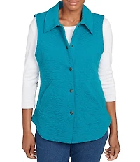 Ruby Rd. French Terry Quilted Point Collar Sleeveless Snap-Front Vest