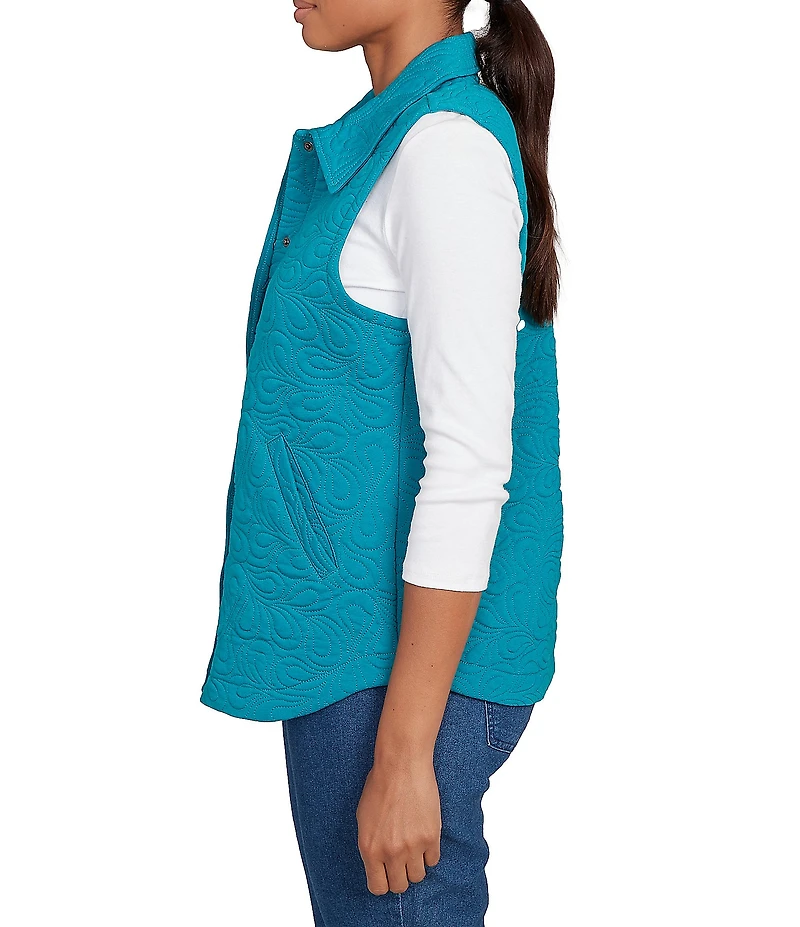 Ruby Rd. French Terry Quilted Point Collar Sleeveless Snap-Front Vest