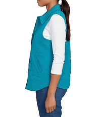 Ruby Rd. French Terry Quilted Point Collar Sleeveless Snap-Front Vest