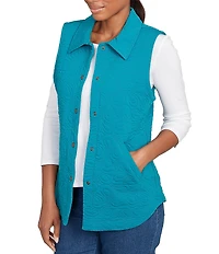 Ruby Rd. French Terry Quilted Point Collar Sleeveless Snap-Front Vest