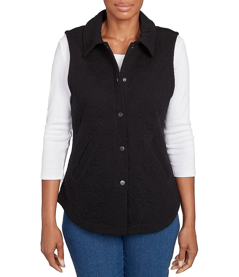 Ruby Rd. French Terry Quilted Point Collar Sleeveless Snap-Front Vest