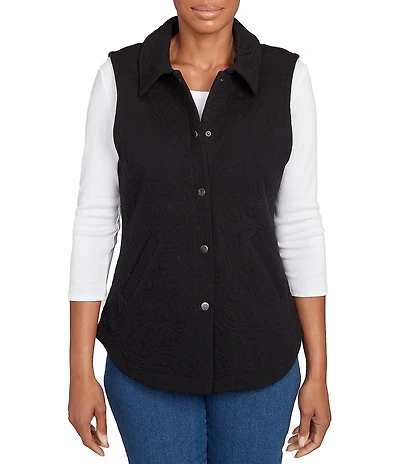Ruby Rd. French Terry Quilted Point Collar Sleeveless Snap-Front Vest