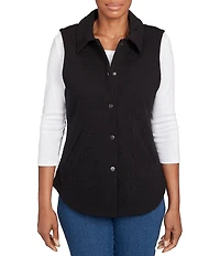 Ruby Rd. French Terry Quilted Point Collar Sleeveless Snap-Front Vest