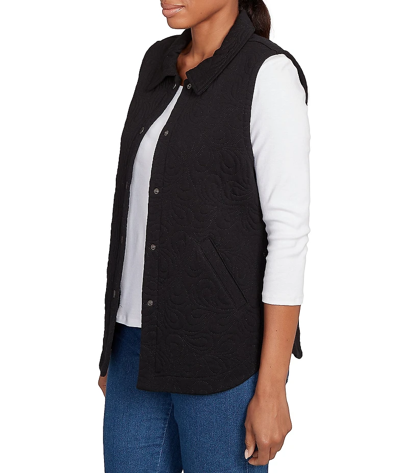Ruby Rd. French Terry Quilted Point Collar Sleeveless Snap-Front Vest