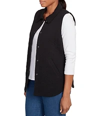 Ruby Rd. French Terry Quilted Point Collar Sleeveless Snap-Front Vest