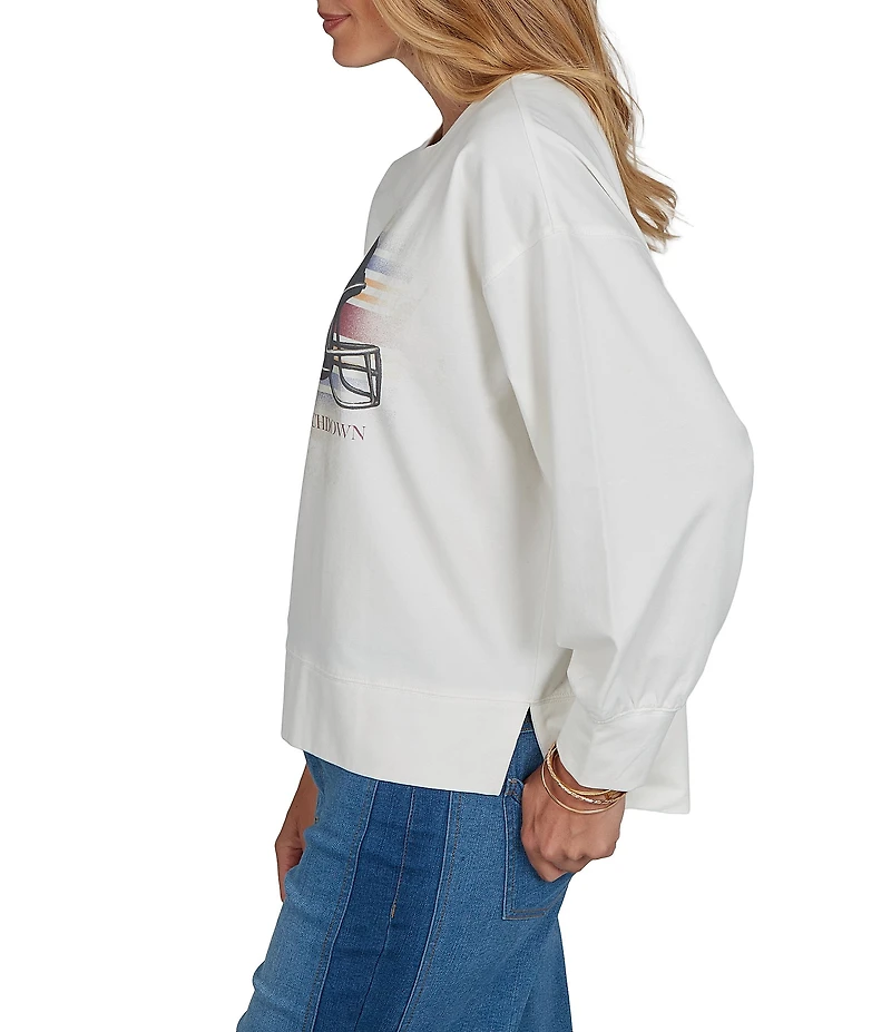 Ruby Rd. French Terry Touchdown Scoop Neck Long Sleeve Pullover