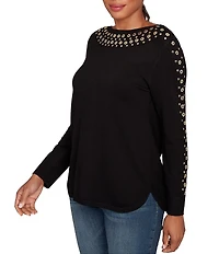 Ruby Rd. Gleaming Grommet Embellished Fine-Gauge Boat Neck Sweater