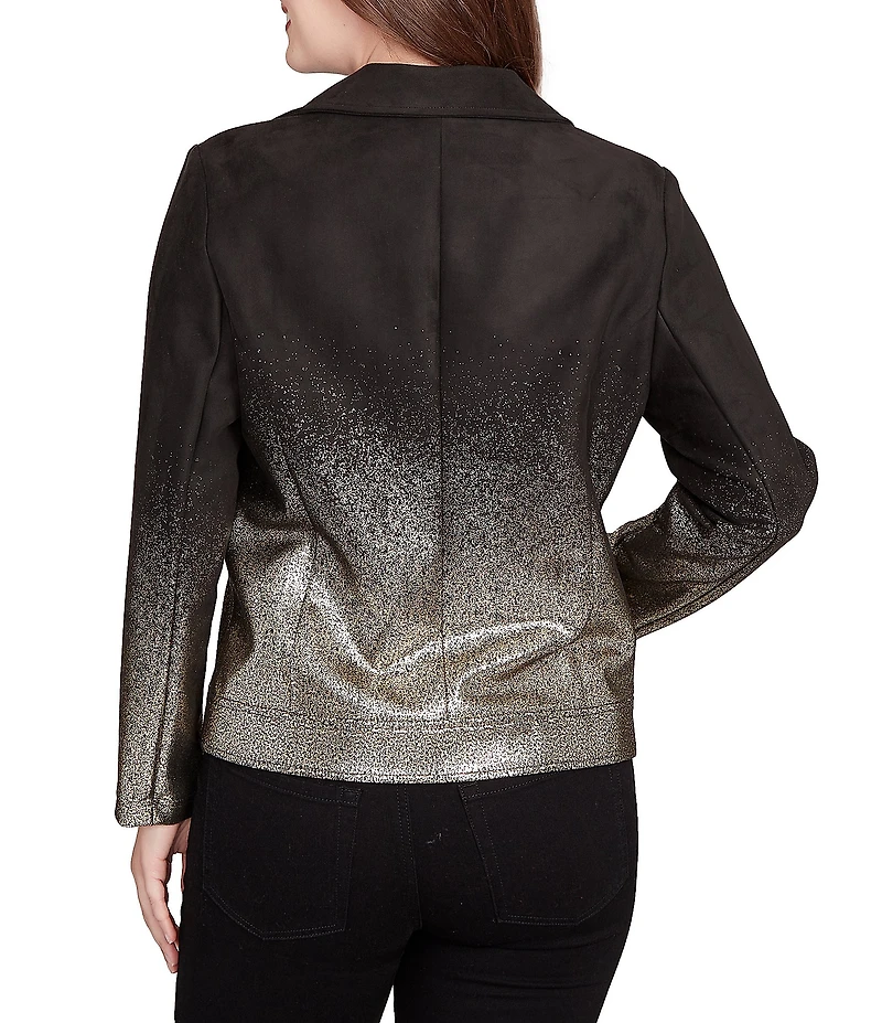 Ruby Rd. Gold Ombre Foil Faux Vegan Suede Notch Lapel Moto Jacket