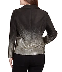 Ruby Rd. Gold Ombre Foil Faux Vegan Suede Notch Lapel Moto Jacket