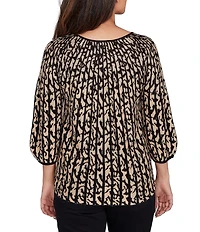 Ruby Rd. Gored Jacquard Textured Animal Print Keyhole Neck 3/4 Sleeve Sweater