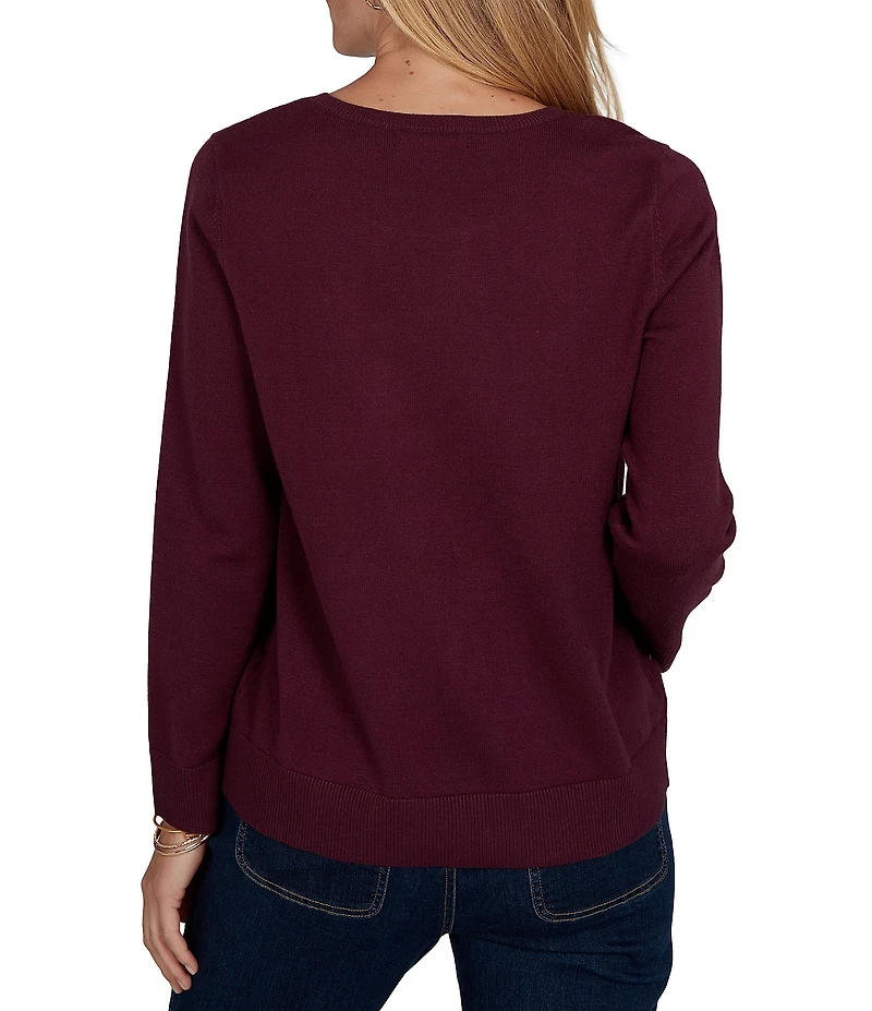 Ruby Rd. Jacquard Knit Regal Corgi Scoop Neck Long Sleeve Sweater