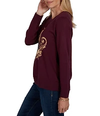 Ruby Rd. Jacquard Knit Regal Corgi Scoop Neck Long Sleeve Sweater