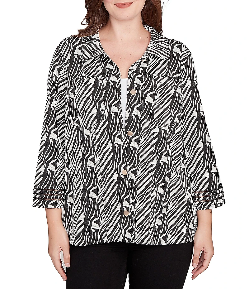 Ruby Rd. Jacquard Knit Zebra Point Collar Bracelet Sleeve Button-Front Swing Jacket