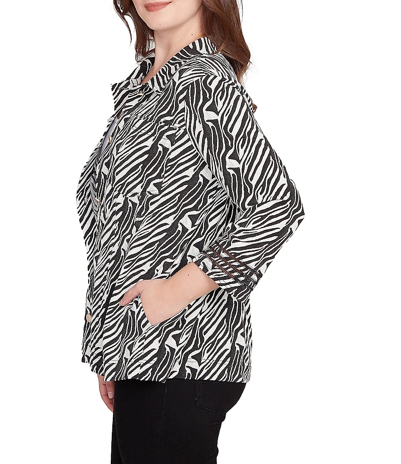 Ruby Rd. Jacquard Knit Zebra Point Collar Bracelet Sleeve Button-Front Swing Jacket