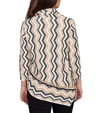 Ruby Rd. Jacquard Knit Zig-Zag Stripe Cowl Neck 3/4 Sleeve Asymmetric Hem Top