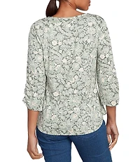 Ruby Rd. Knit Asymmetrical V-Neck 3/4 Sleeve Floral Dewdrop Embellished Top