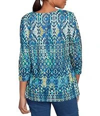 Ruby Rd. Knit Embroidered Crew Neck 3/4 Sleeve Kaleidoscope Top