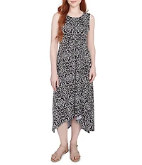 Ruby Rd. Knit Medallion Print Scoop Neck Sleeveless Hi-Low Hem Midi Dress