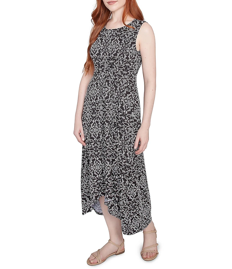 Ruby Rd. Knit Medallion Print Scoop Neck Sleeveless Hi-Low Hem Midi Dress