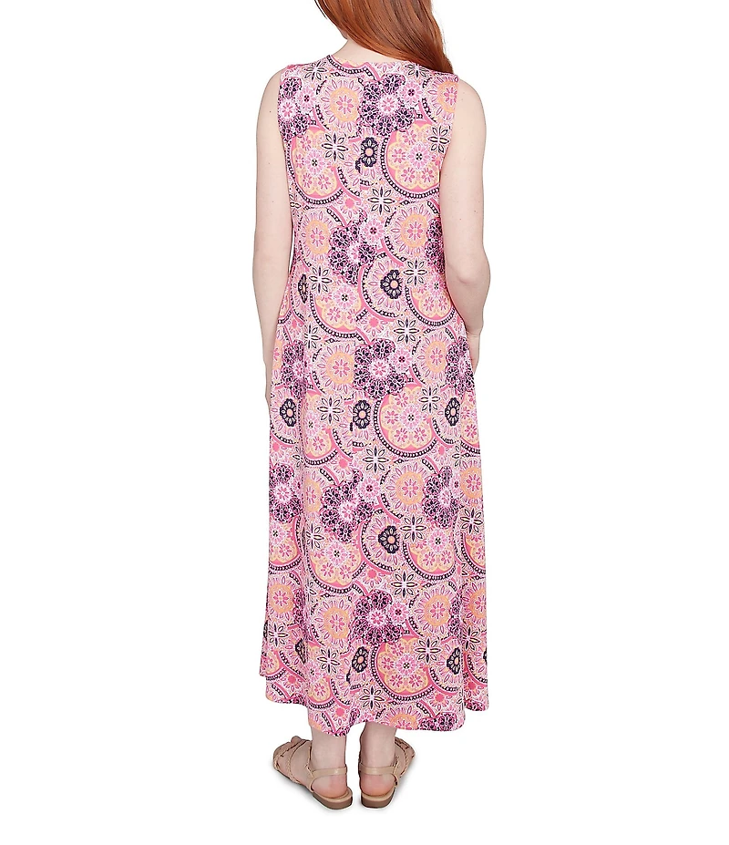 Ruby Rd. Knit Medallion Print Split V-Neck Sleeveless Maxi Dress