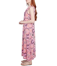 Ruby Rd. Knit Medallion Print Split V-Neck Sleeveless Maxi Dress