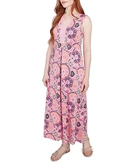 Ruby Rd. Knit Medallion Print Split V-Neck Sleeveless Maxi Dress