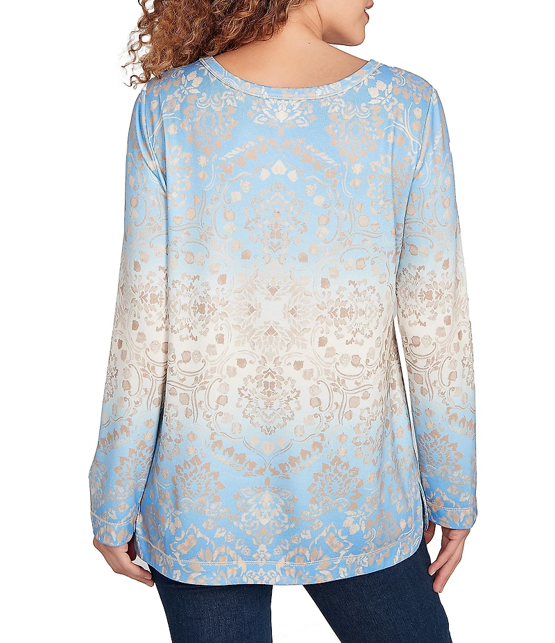 Ruby Rd. Knit Medallion Scoop Neck Long Sleeve Top