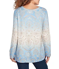 Ruby Rd. Knit Medallion Scoop Neck Long Sleeve Top