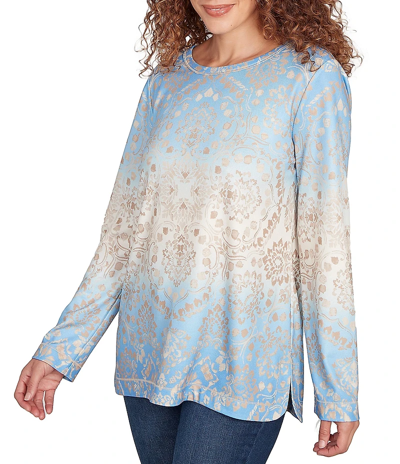 Ruby Rd. Knit Medallion Scoop Neck Long Sleeve Top