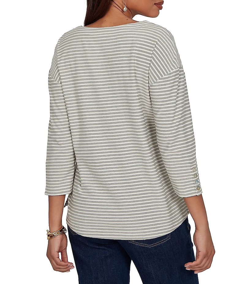 Ruby Rd. Knit Stripe Boat Neck 3/4 Sleeve Top