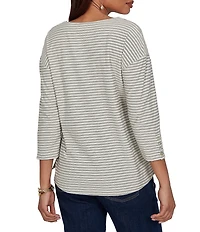 Ruby Rd. Knit Stripe Boat Neck 3/4 Sleeve Top