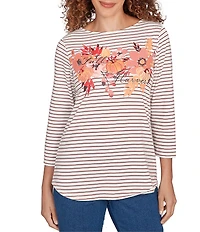 Ruby Rd. Knit Stripe Floral Harvest Fall Graphic Top