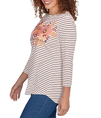 Ruby Rd. Knit Stripe Floral Harvest Fall Graphic Top