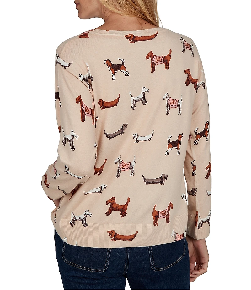 Ruby Rd. Knit Tiny Dog Boat Neck Long Sleeve Sweater