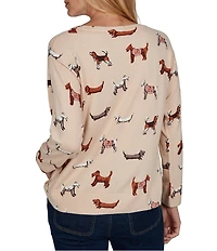 Ruby Rd. Knit Tiny Dog Boat Neck Long Sleeve Sweater