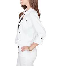 Ruby Rd. Knit Twill Point Collar Long Roll-Tab Sleeve Button-Front Jacket