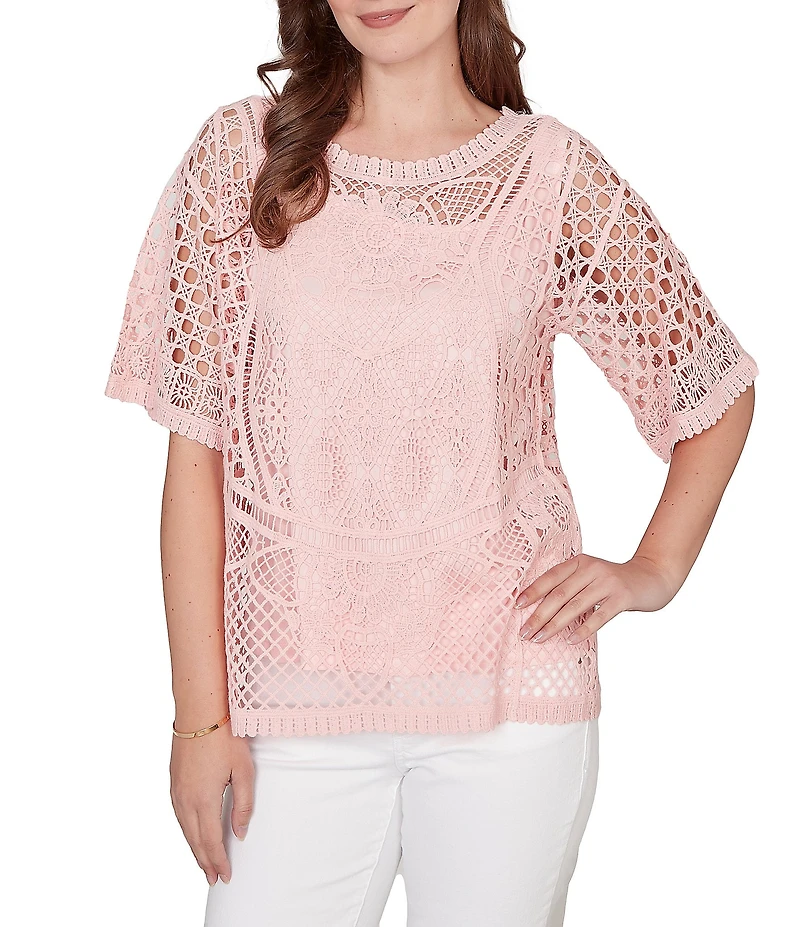 Ruby Rd. Lace Layered Tonal Tank Open-Work Knit Top