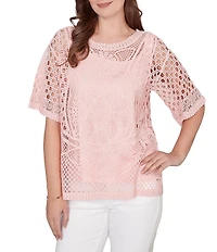 Ruby Rd. Lace Layered Tonal Tank Open-Work Knit Top