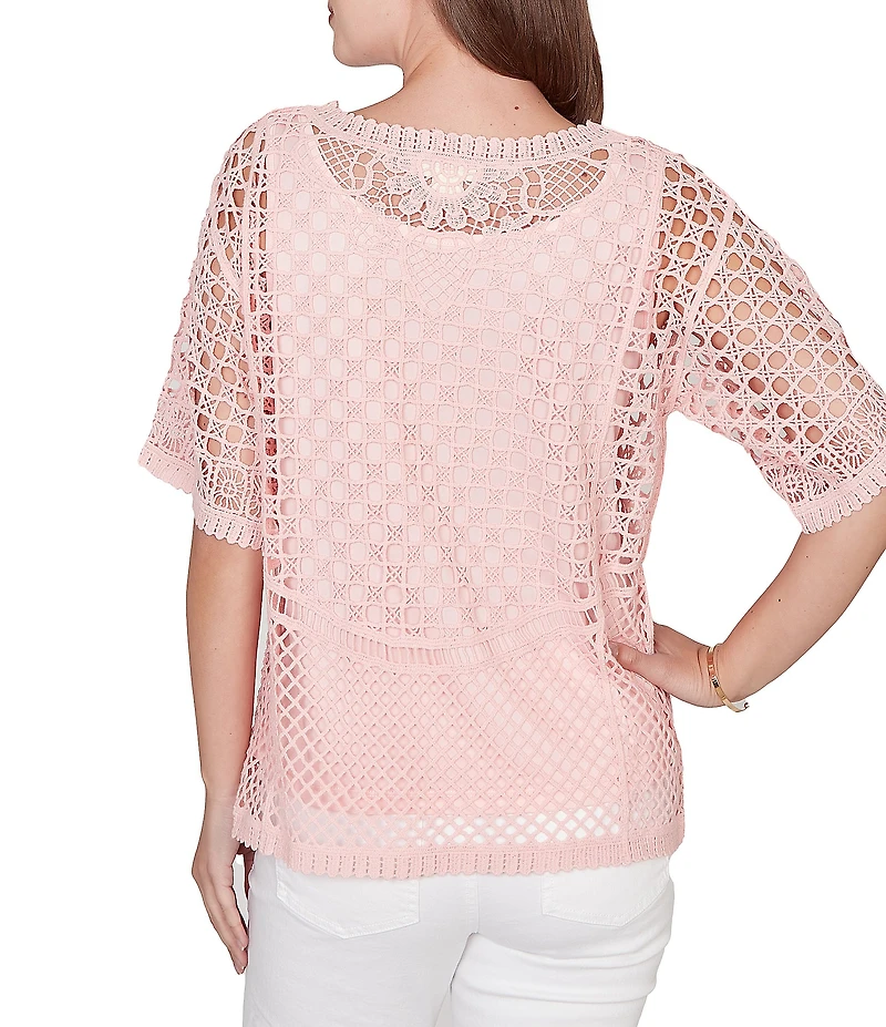 Ruby Rd. Lace Layered Tonal Tank Open-Work Knit Top