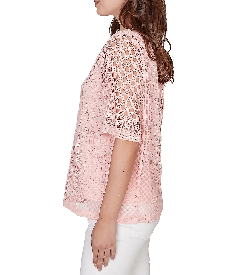 Ruby Rd. Lace Layered Tonal Tank Open-Work Knit Top