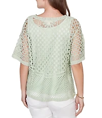 Ruby Rd. Lace Layered Tonal Tank Open-Work Knit Top