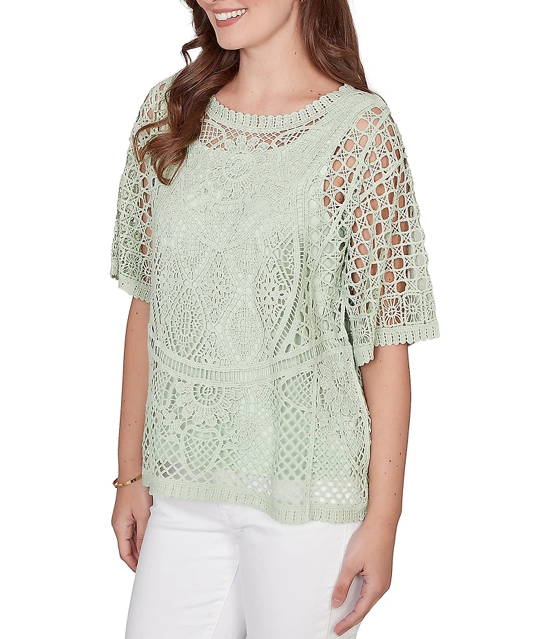 Ruby Rd. Lace Layered Tonal Tank Open-Work Knit Top